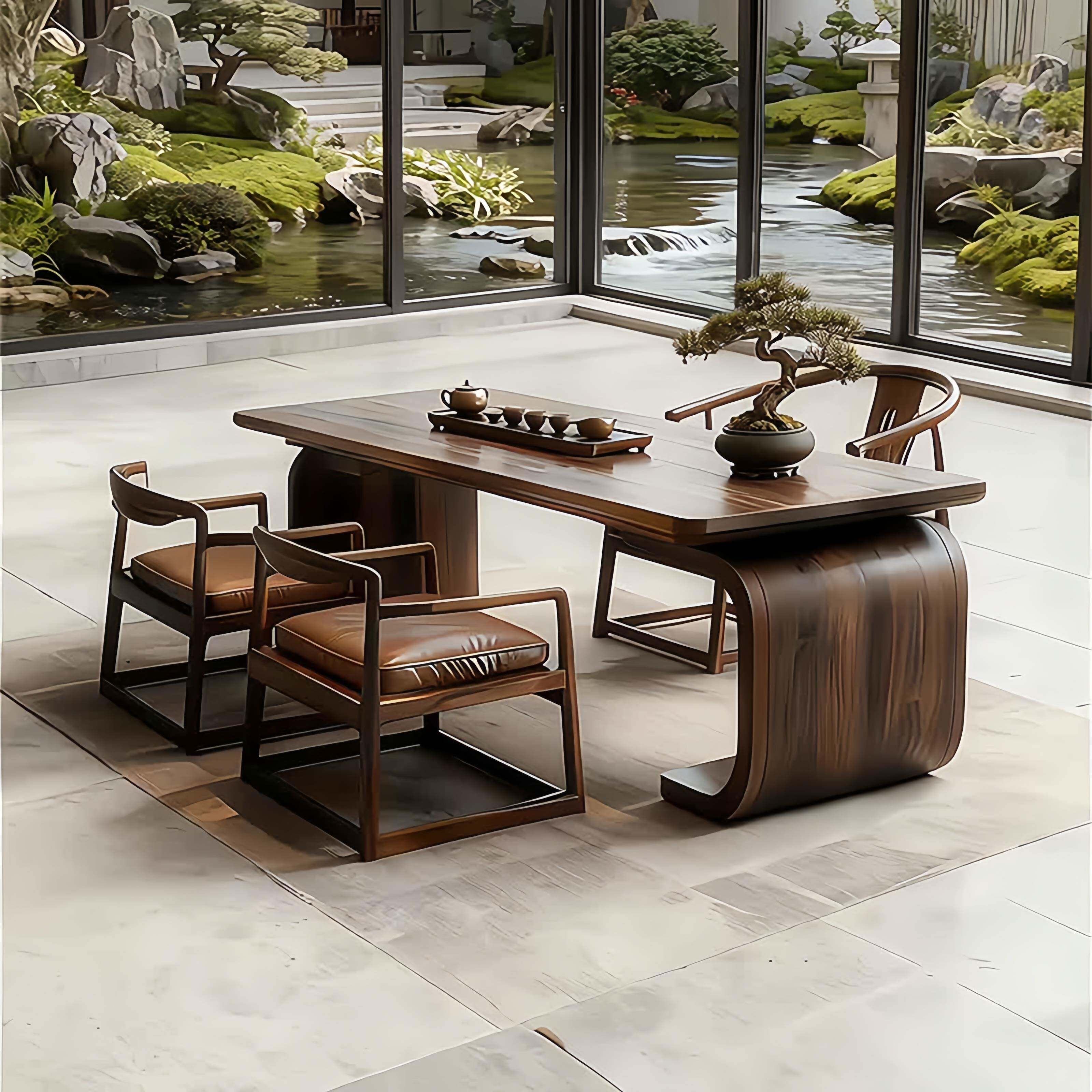 2025款新中式实木茶桌黑胡桃木茶台客厅家用办公室禅意泡茶桌家具