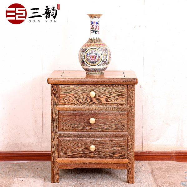 红木家具鸡翅木床头柜多功能实木三抽储物边柜中式小茶几迷你角几