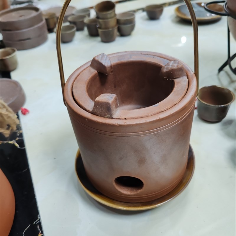 古陶坊潮州砂铫壶粗陶柴烧水壶泡E茶电陶炭炉老岩泥大口径侧把
