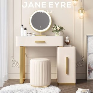 岩板梳妆台轻奢小型卧室高级感现代奶油风65cm实木书桌化妆桌一体