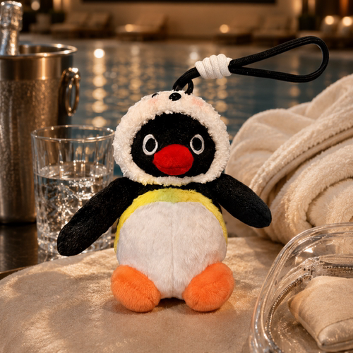 正版pingu企鹅毛绒包挂件可爱针织帽卡通玩偶背包挂饰生日礼物