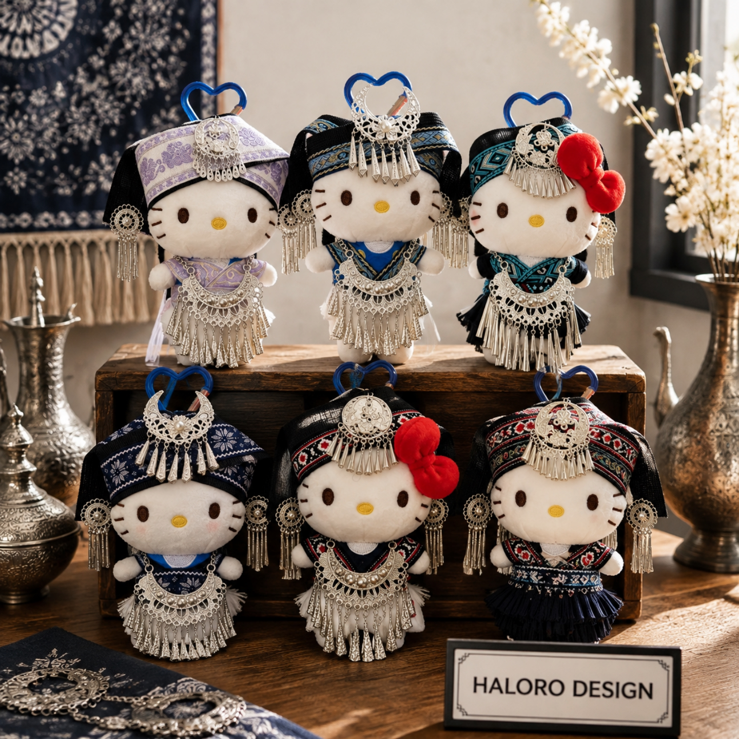 正版HelloKitty苗族民族风毛绒包挂件流苏公仔钥匙扣挂饰女生礼物