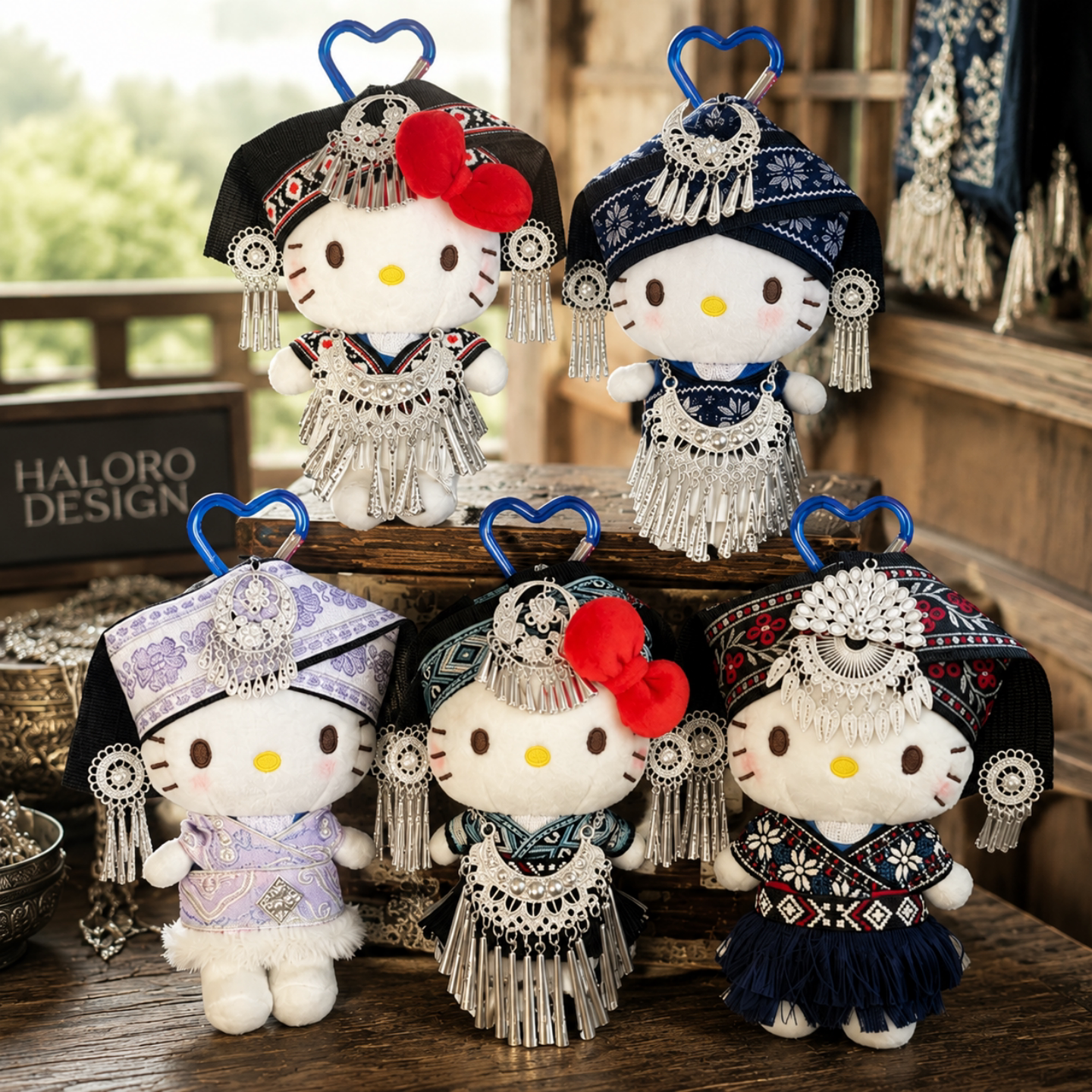 正版HelloKitty苗族民族风毛绒包挂件流苏公仔钥匙扣挂饰女生礼物