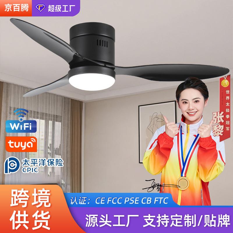 中古风餐厅风扇灯现代简约卧室一体电扇灯智能变频客厅吊扇灯工厂