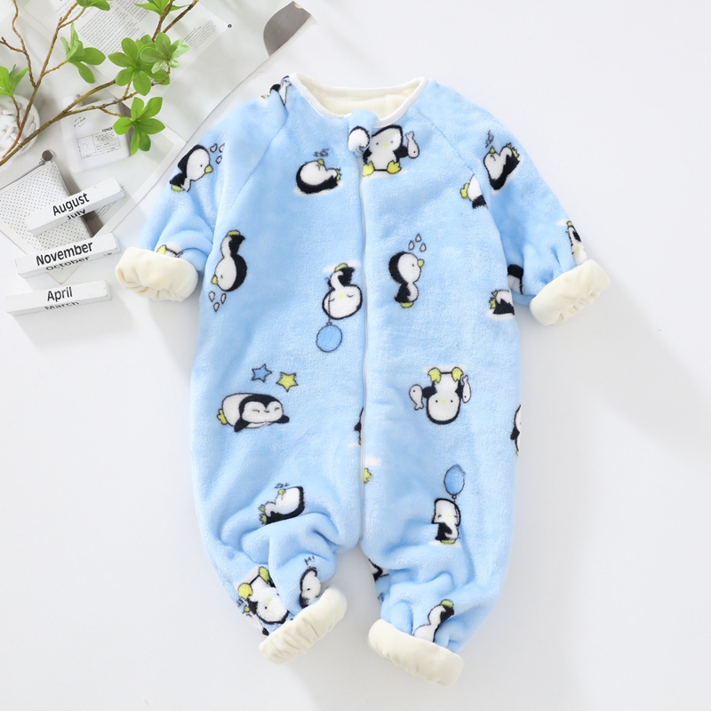 秋冬季宝宝珊瑚绒睡袋婴幼儿童法兰绒睡袋加厚保暖分腿纯棉防踢被