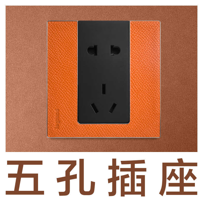 罗格橙套装皮色三16a逸r86面板孔五开关插座空调牛型孔 插远二三