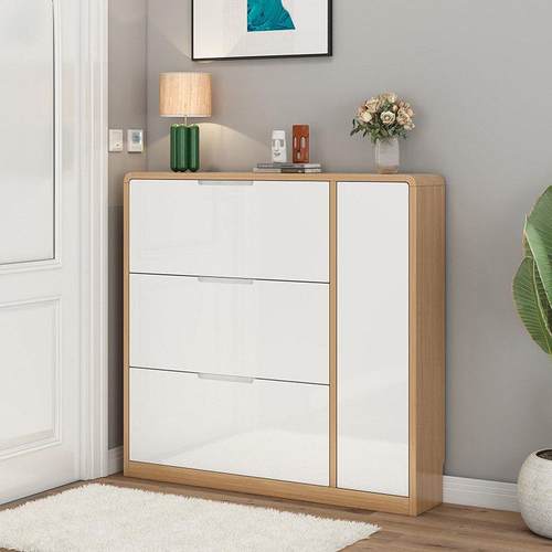 实木超薄鞋柜家用门口窄17cm入户翻斗一体靠墙玄关柜烤漆白色鞋架