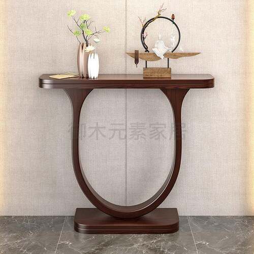 新中式半圆实木玄关桌条案简约家用端景台入户玄关柜窄边靠墙供桌