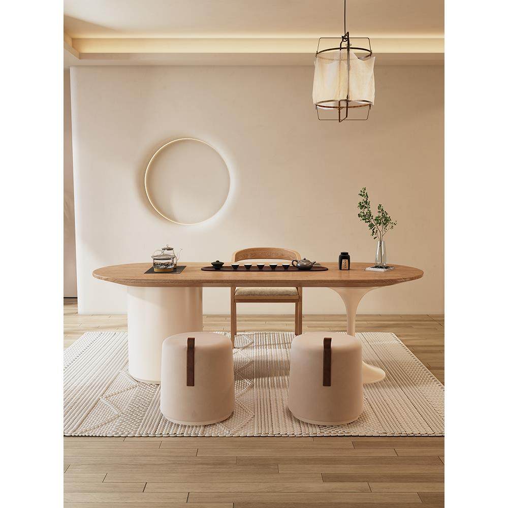 奶油风格小茶几家庭茶几书桌茶几集成原木风格阳台实木茶几椅子组