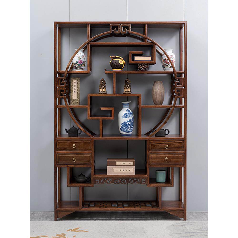 圆形博古架实木中式多宝阁展示柜茶叶茶具隔断古董架金花梨1.3米