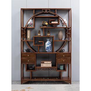 圆形博古架实木中式多宝阁展示柜茶叶茶具隔断古董架金花梨1.3米