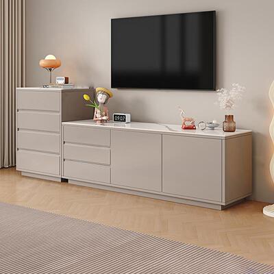 实木岩板电视柜客厅家用收纳储物柜一体组合斗柜落地高款电视机柜