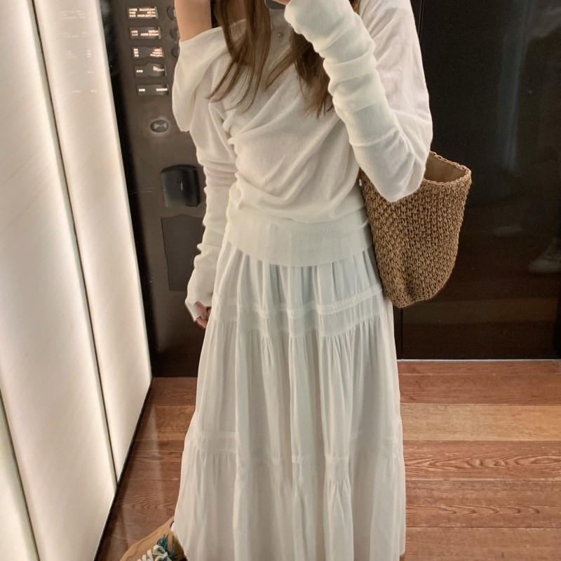 留下 1992 飘逸显瘦法式温柔白色半身裙女甜美气质白色长款裙子