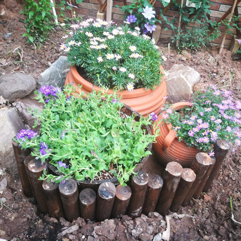 木桩连木栅栏木围栏木篱笆花园圆木护栏实木碳化防腐圣诞活动装饰