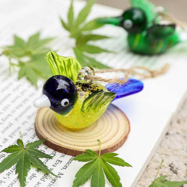 创意树枝小鸟玻璃挂饰桌面玻璃摆饰客厅书桌可爱彩色迷你玻璃摆件
