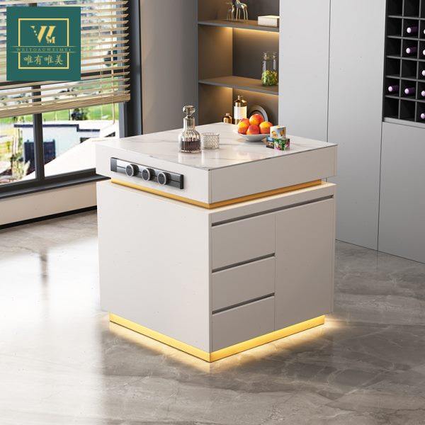 唯有唯美昕月岛台柜单柜开放式厨房岩板倒台独立吧台餐桌一体定制