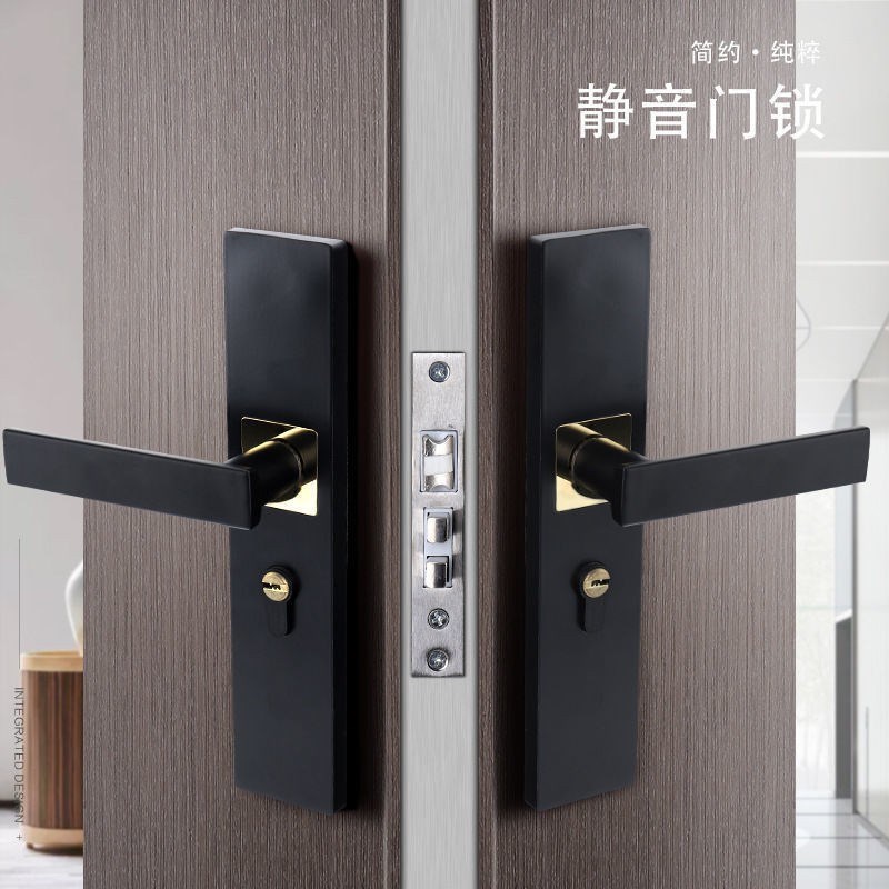 黑色室内门锁卧室门锁三件套装饰压把锁静N音门锁现代欧式执手锁