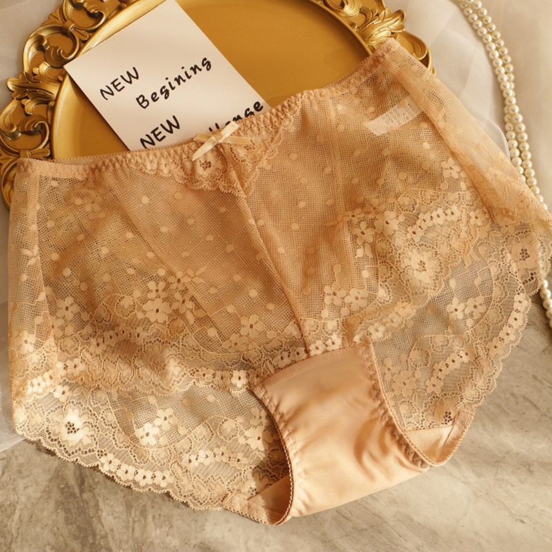 新款镂空性感蕾丝内裤女式高腰舒适无痕包臀小平角胖mm大码纯棉裆