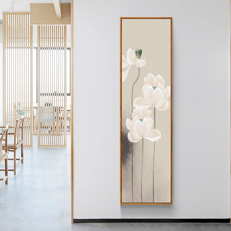 新中式禅意酒店玄关装饰画别墅茶楼壁画走廊挂画竖版九鱼图图片