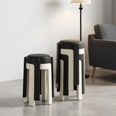 软包塑料凳子家用高级轻奢可叠放圆凳加厚高凳客厅餐桌凳备用椅子