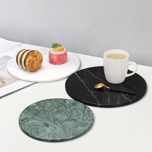 家用客厅桌面甜品点心展示盘 北欧轻奢ins天然大理石圆形托盘摆件