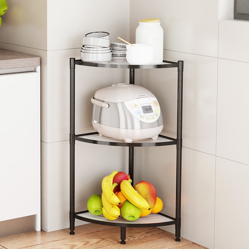 厨房碳钢收纳落地置物扇形三角架墙角蔬菜架子多层