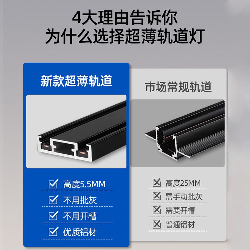 超薄磁吸轨道灯客厅卧室过道轨道条家用商用明装磁吸泛光灯轨道灯