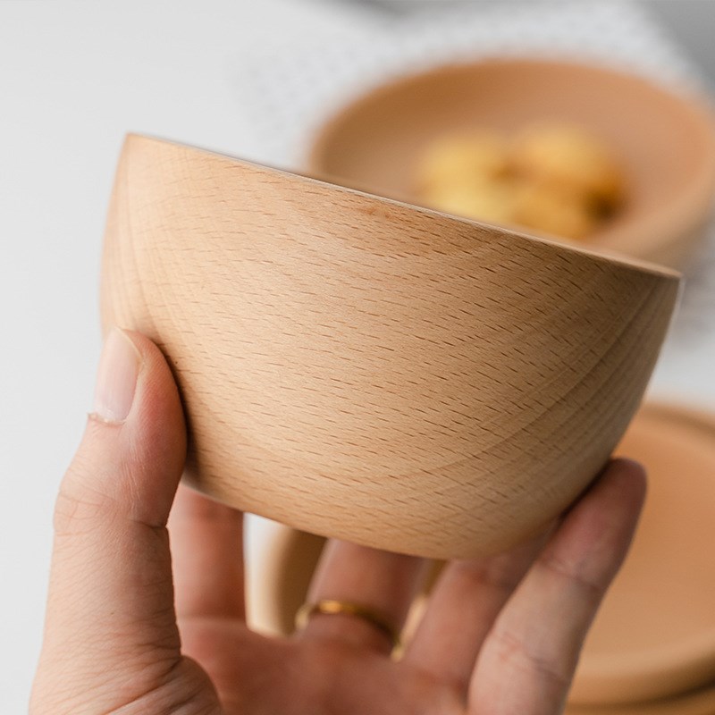 榉木泡菜碗家用汤碗酒店木碗实木沙拉碗整木制日式平底圆钵汤碗