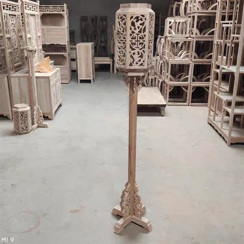 中式落地宫灯老榆木灯笼架白茬白胚白坯实木灯架古典路引立式台灯