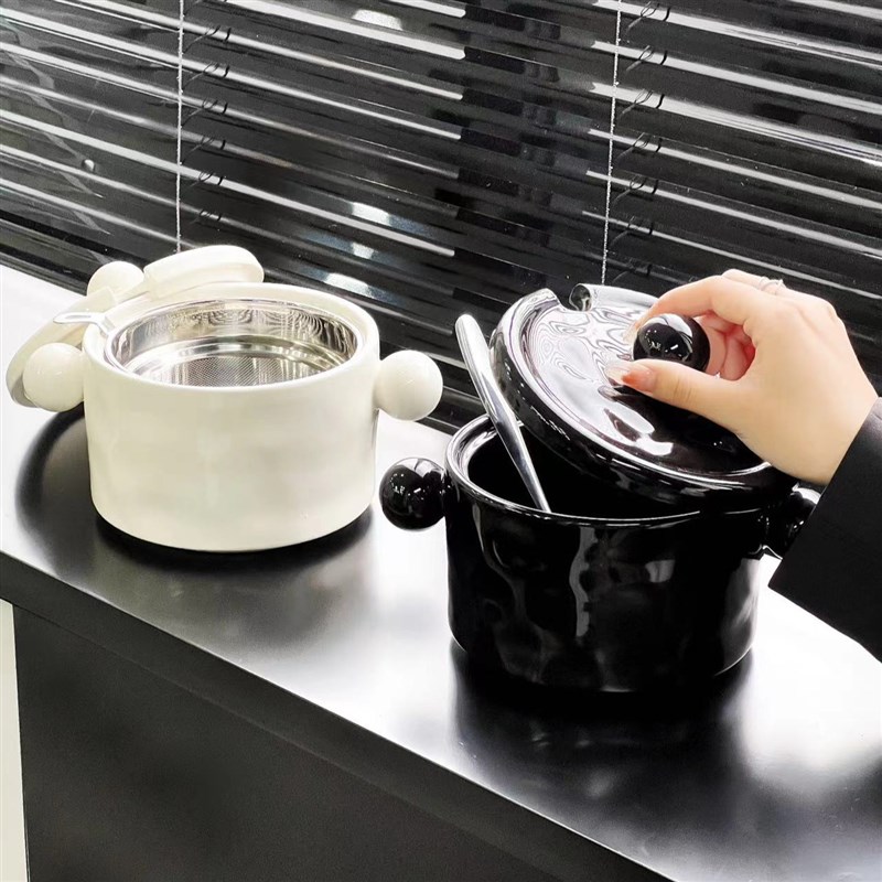 猪油罐家用耐高温陶瓷带盖带过滤网荤油罐大容量厨房辣椒油罐