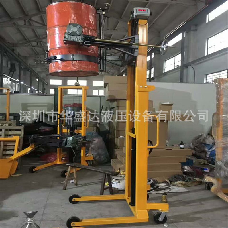 2米电子称手动油桶升高车 油桶堆高机 多功能油桶翻转搬运叉车