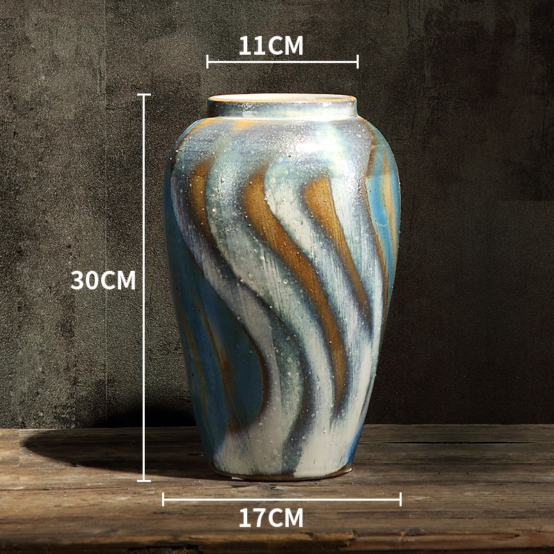 美式花瓶客厅插干花器酒店玄关家居陶瓷瓷器复古陶罐粗陶坛子摆件