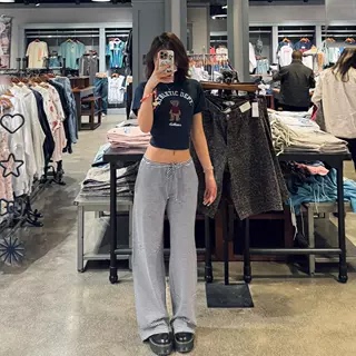 hollister小海鸥美式复古抽绳运动裤女宽松显瘦垂感卫裤阔腿裤