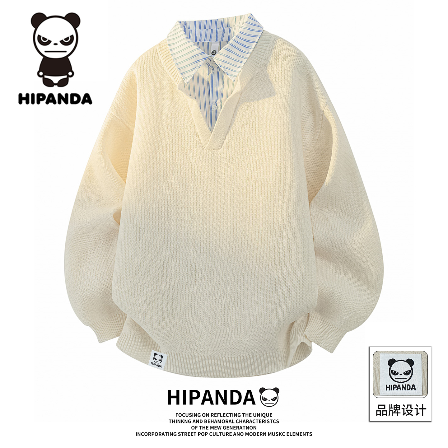 HIPANDA假两件毛衣衬衫领针织衫