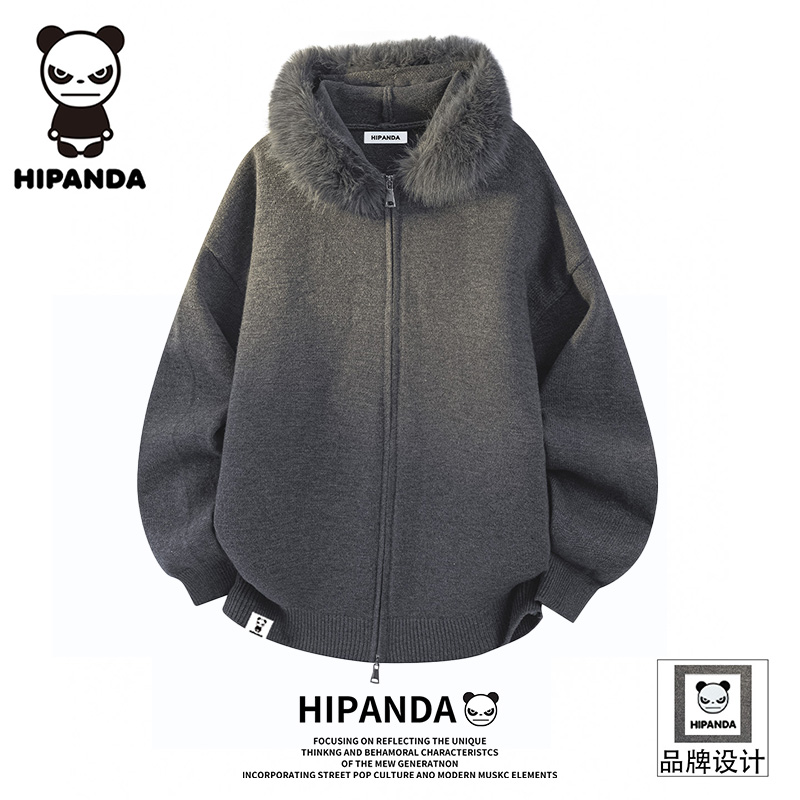 HIPANDA毛边连帽毛衣保暖针织衫