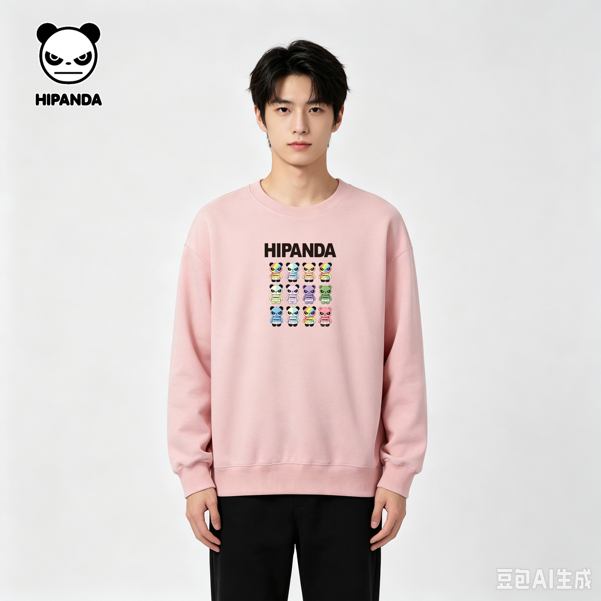 HIPANDA黑色圆领卫衣男款