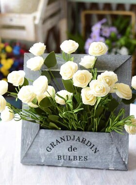 复古木质相框花店花艺课花盆家居插花盆灰色白色相框花篮花器