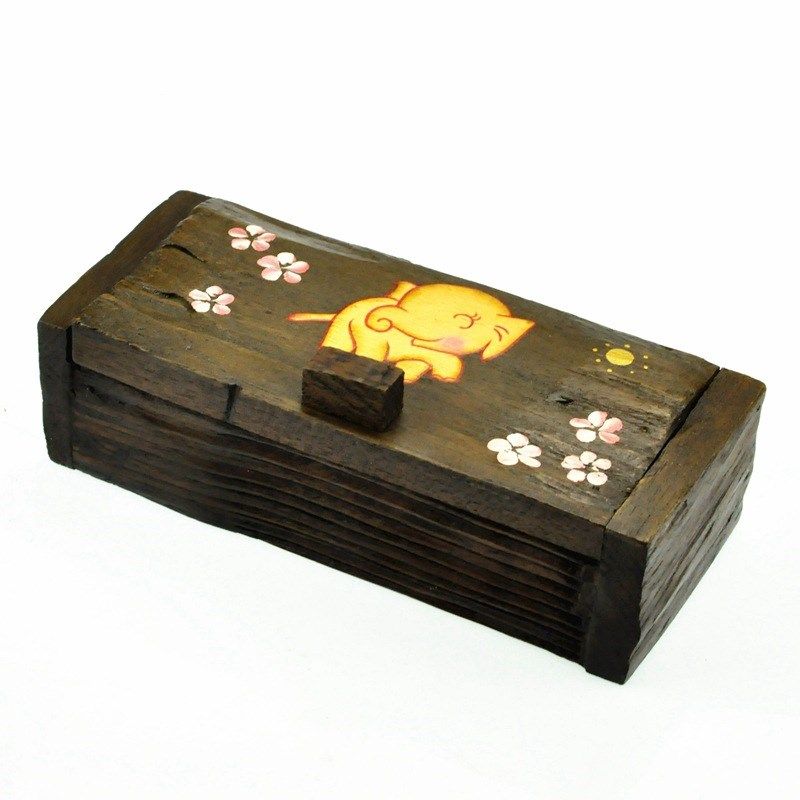 彩绘小象柚木文具盒泰国柚木彩绘工艺收纳盒真喜家居饰品木盒,收纳整理,桌面收纳盒,淘宝优惠券,粉丝福利购,淘宝优惠卷