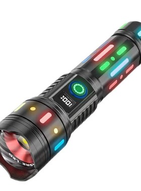 抖音户外白激光远射高亮可变焦手电32850长续航带电显夜光手电筒