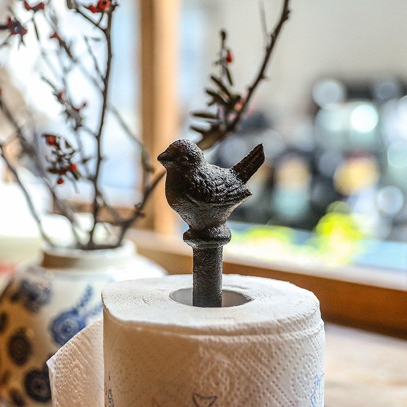 美式轻奢复古铸铁工艺小鸟纸巾架卷纸架摆件家用餐桌厨房用纸立式