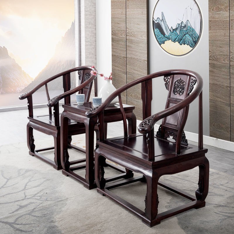 酸枝木中式椅子圈椅围椅三件套茶椅皇宫椅官帽椅禅太师椅仿古椅