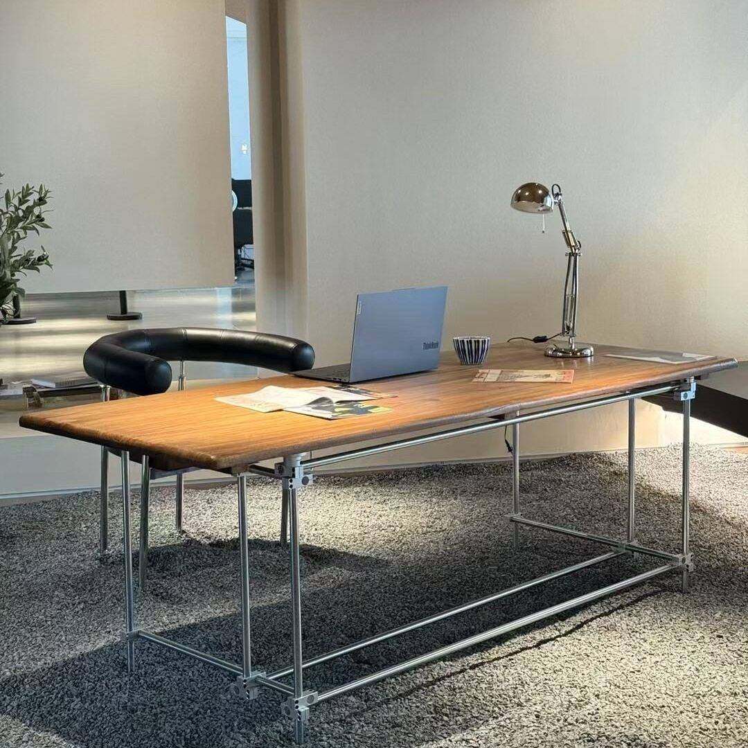 包豪斯光轴榆木书桌覆古工业风格办公桌设计师餐桌工作室会议桌子