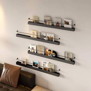 铁艺一字壁挂书报刊架客厅墙上装饰杂志绘本置物架黑胶唱片收纳架