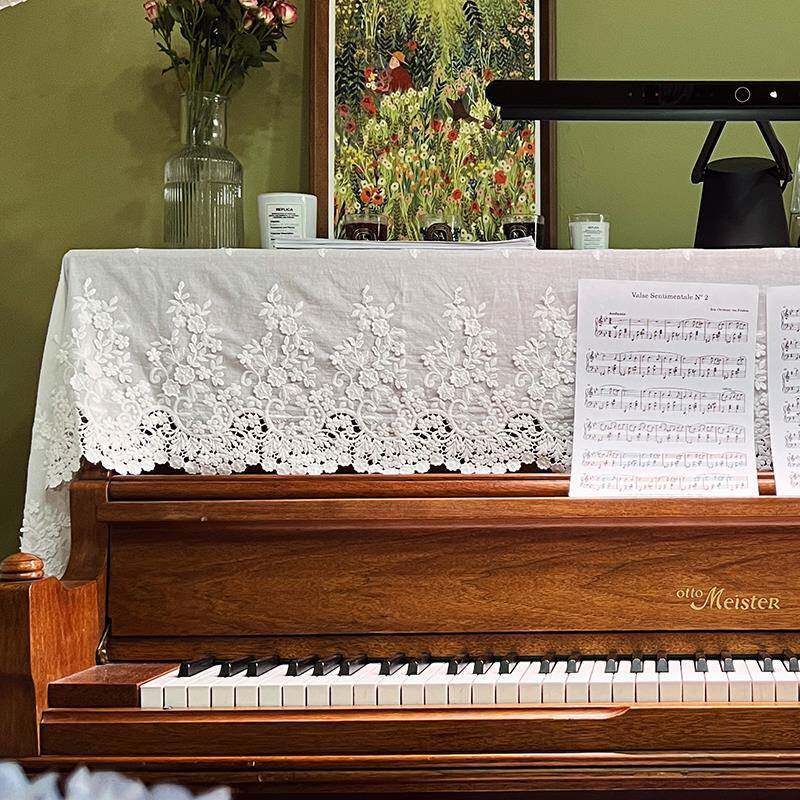 白色纯棉高级感钢琴盖布法式复古钢琴罩防尘半罩电子琴保护罩定制