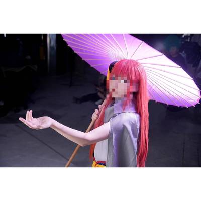 100CM大号cos道具伞银魂神威神乐紫色纯色绸布弯柄尖顶伞可上地铁