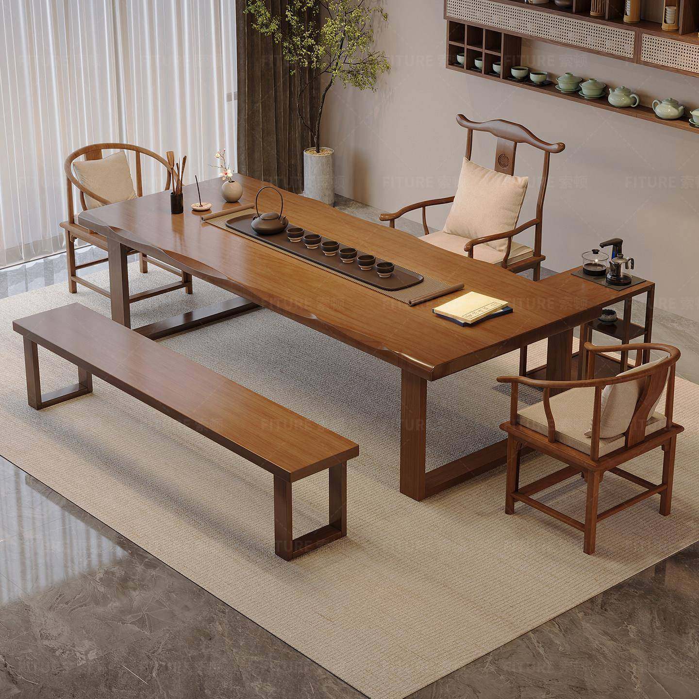 新中式实木大板茶桌茶盘一体泡茶桌椅组合客厅家用办公室功夫茶台,住宅家具,家用茶台/茶桌,淘宝优惠券,粉丝福利购,淘宝优惠卷