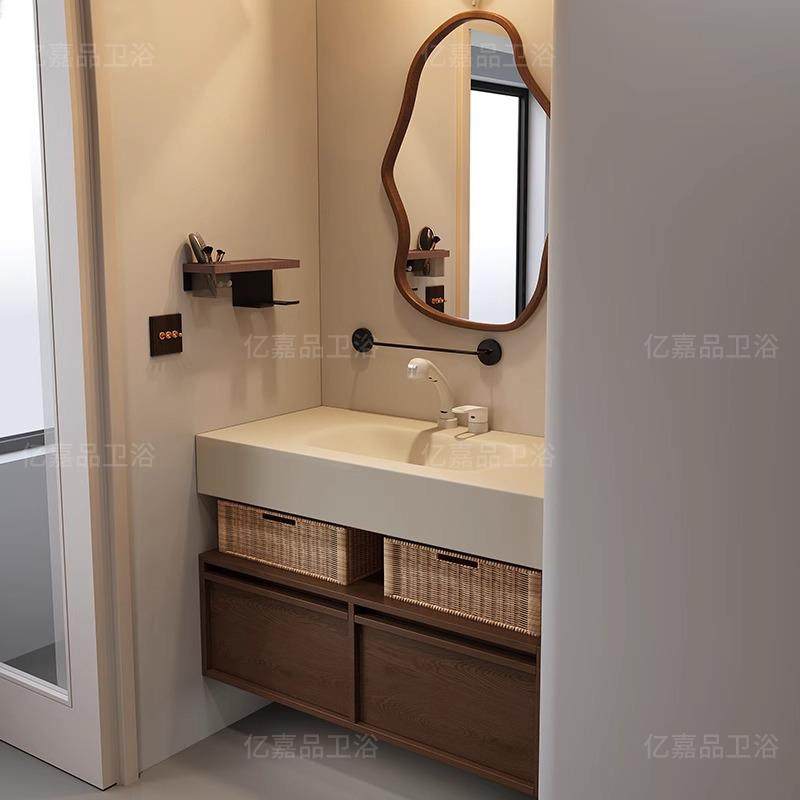 中古风杜丽家可丽耐浴室柜组合卫生间岩板热弯一体盆洗漱台卫浴柜