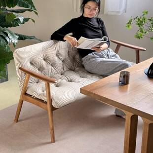 实木长凳带扶手中古风长凳子北欧沙发式家用软包靠背白蜡木长条凳