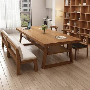 实木会议桌长桌简约现代去客厅化大长书桌图书馆阅读学习桌办公桌