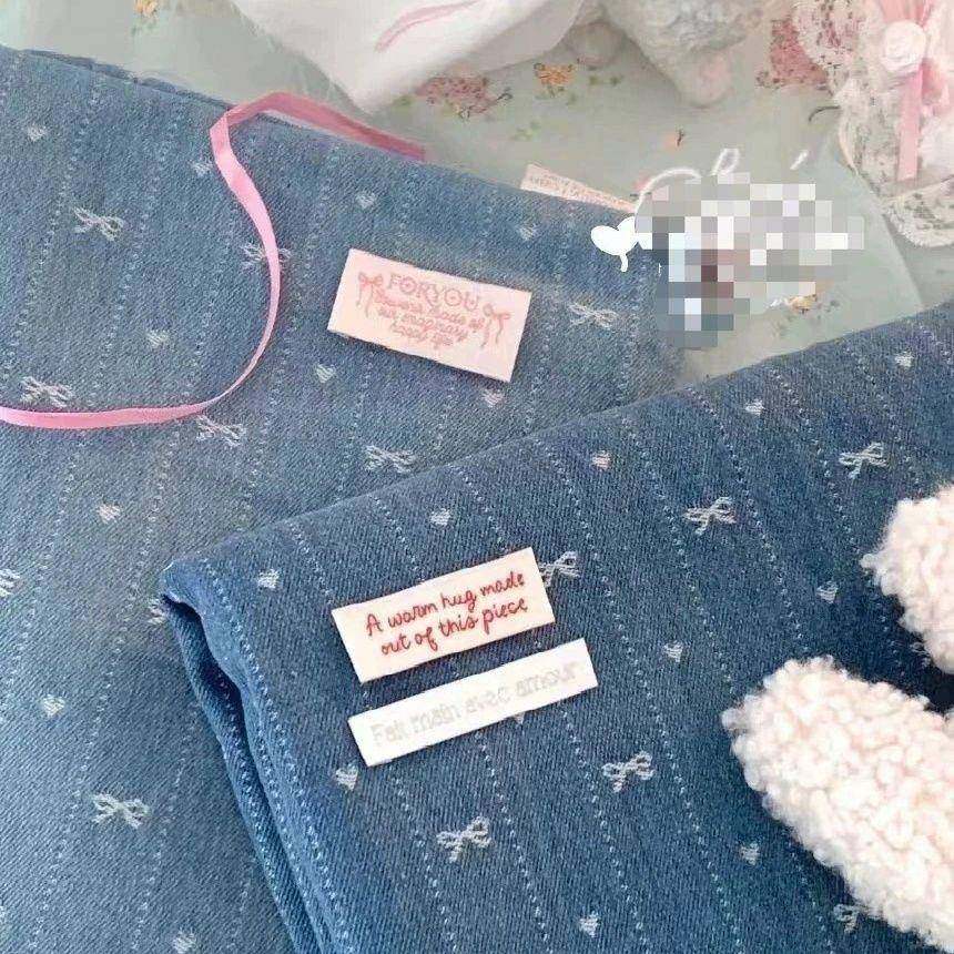 国产面料牛仔蝴蝶结爱心提花色织布料服装箱包布料辅料手作